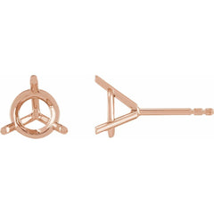14K Rose 4 mm Round 3-Prong Cocktail-Style Earring Mounting