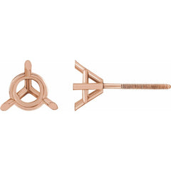 14K Rose 2.5 mm Round 3-Prong Cocktail-Style Earring Mounting