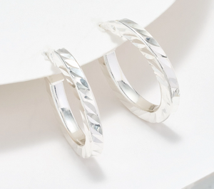 UltraFine 950 Silver Diamond Cut 3/4" Hoop Earrings
