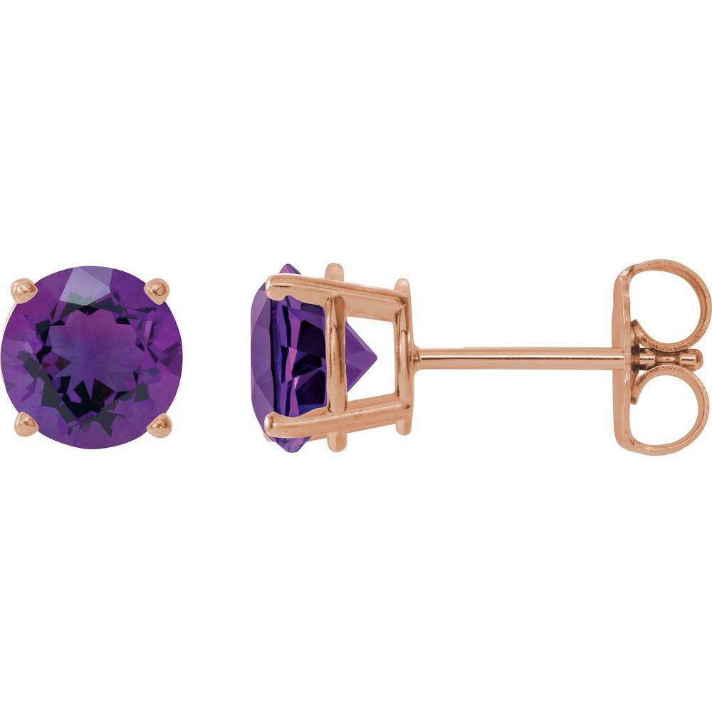14K Rose Natural Amethyst Stud Earrings