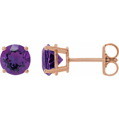 14K Rose Natural Amethyst Stud Earrings