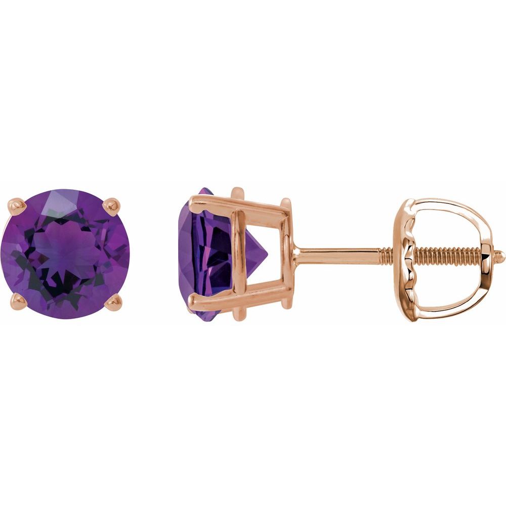 14K Rose Natural Amethyst Stud Earrings