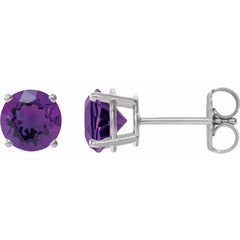 Sterling Silver Natural Amethyst Stud Earrings