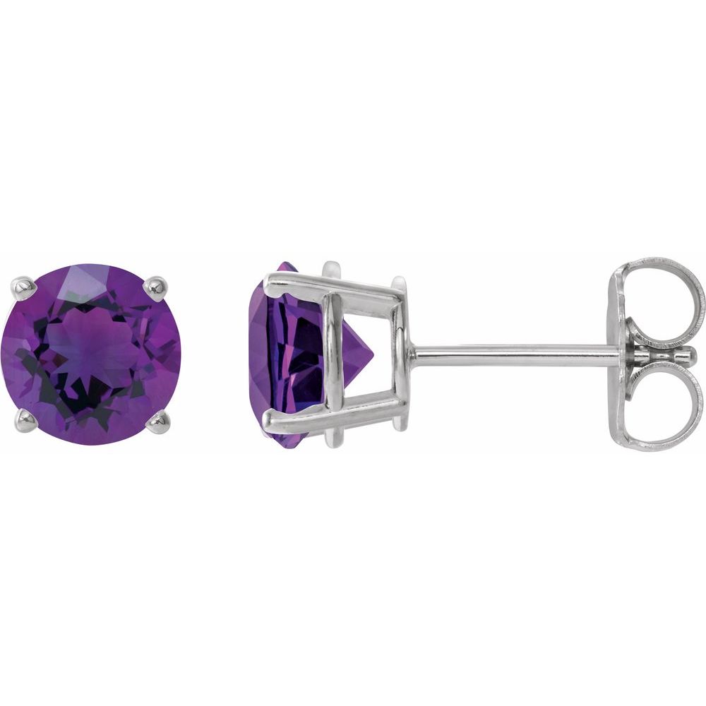 14K White Natural Amethyst Stud Earrings