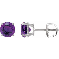 Sterling Silver Natural Amethyst Stud Earrings