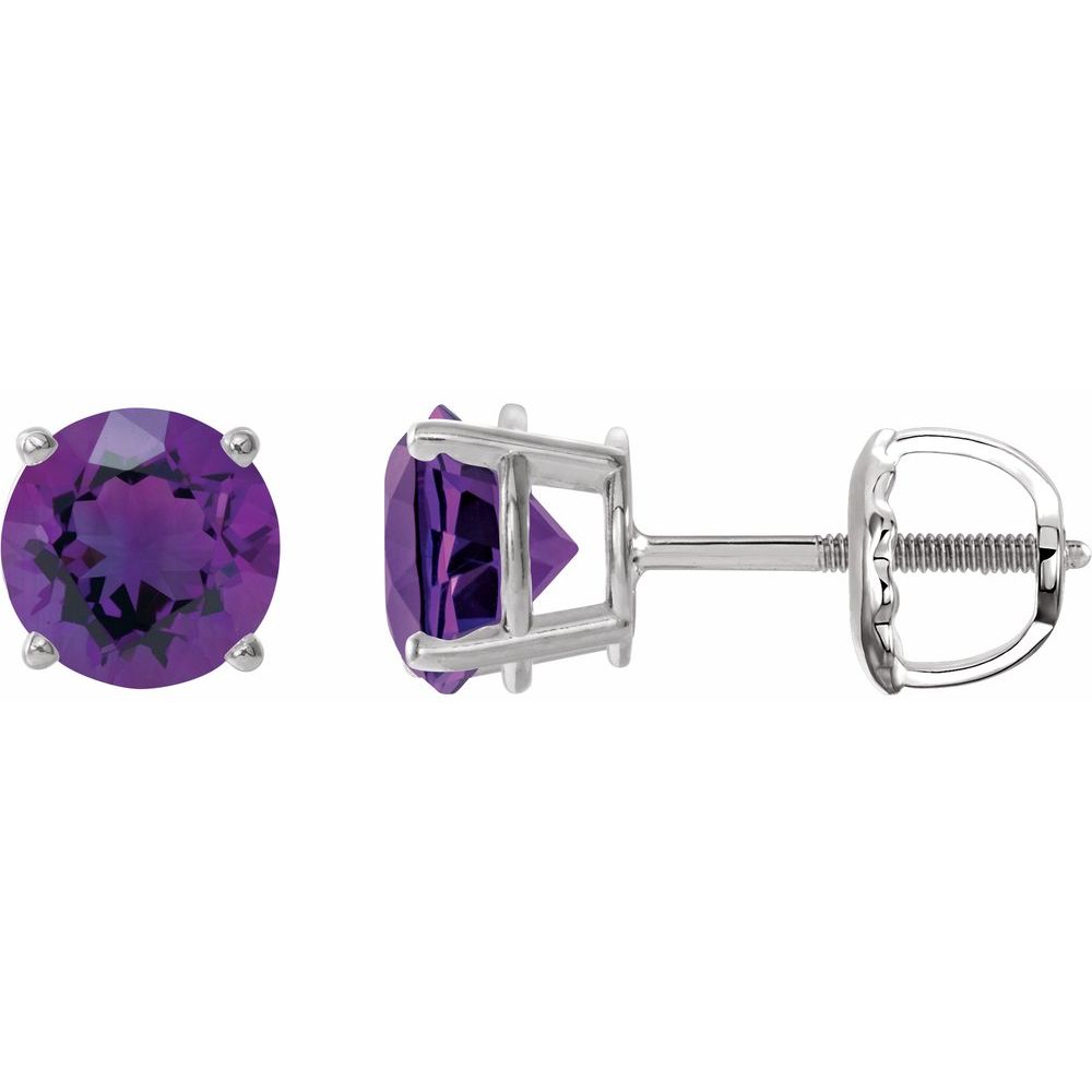 14K White Natural Amethyst Stud Earrings