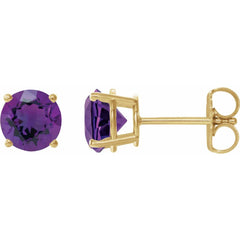 14K Yellow Natural Amethyst Stud Earrings