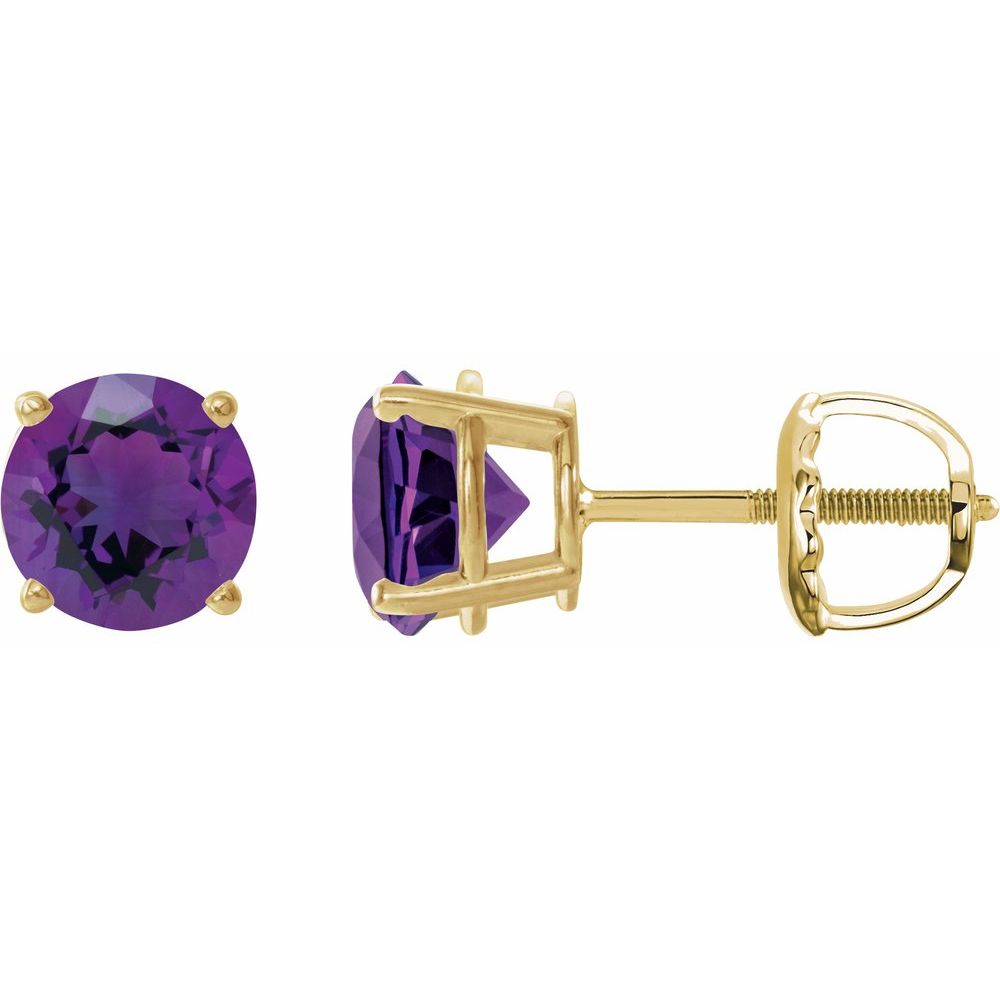 14K Yellow Natural Amethyst Stud Earrings