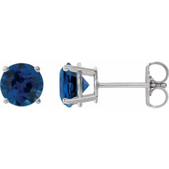 14K White Lab-Grown Blue Sapphire Stud Earrings