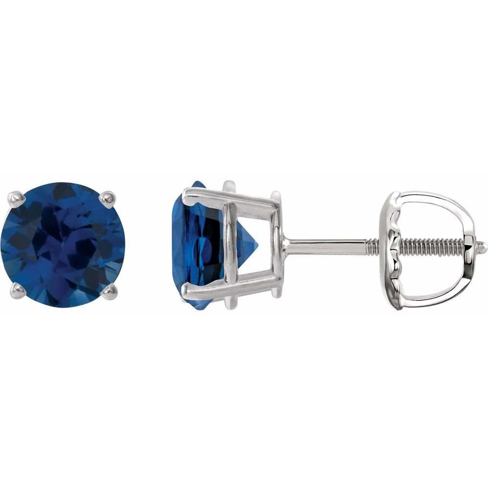 14K White Lab-Grown Blue Sapphire Stud Earrings