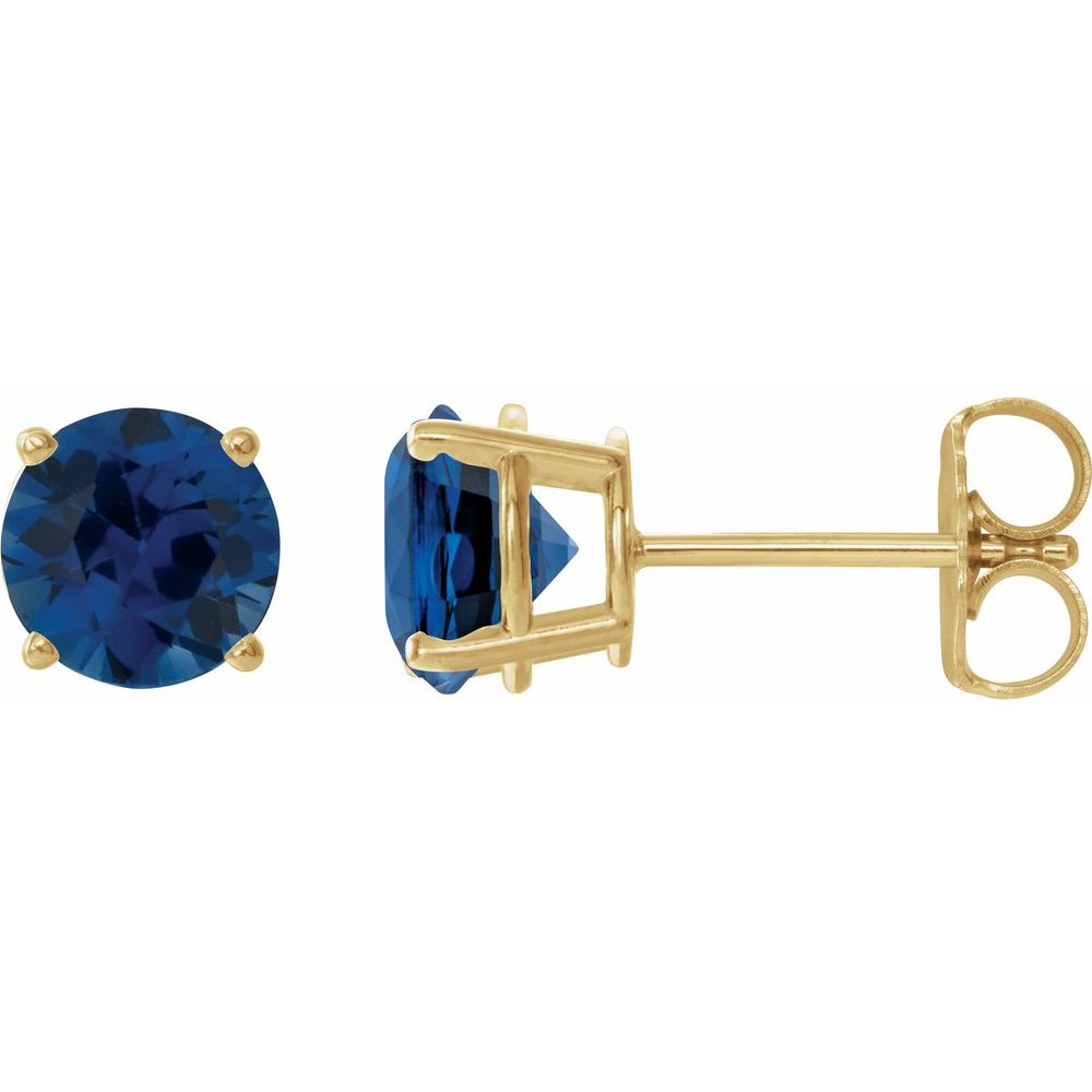14K Yellow Lab-Grown Blue Sapphire Stud Earrings