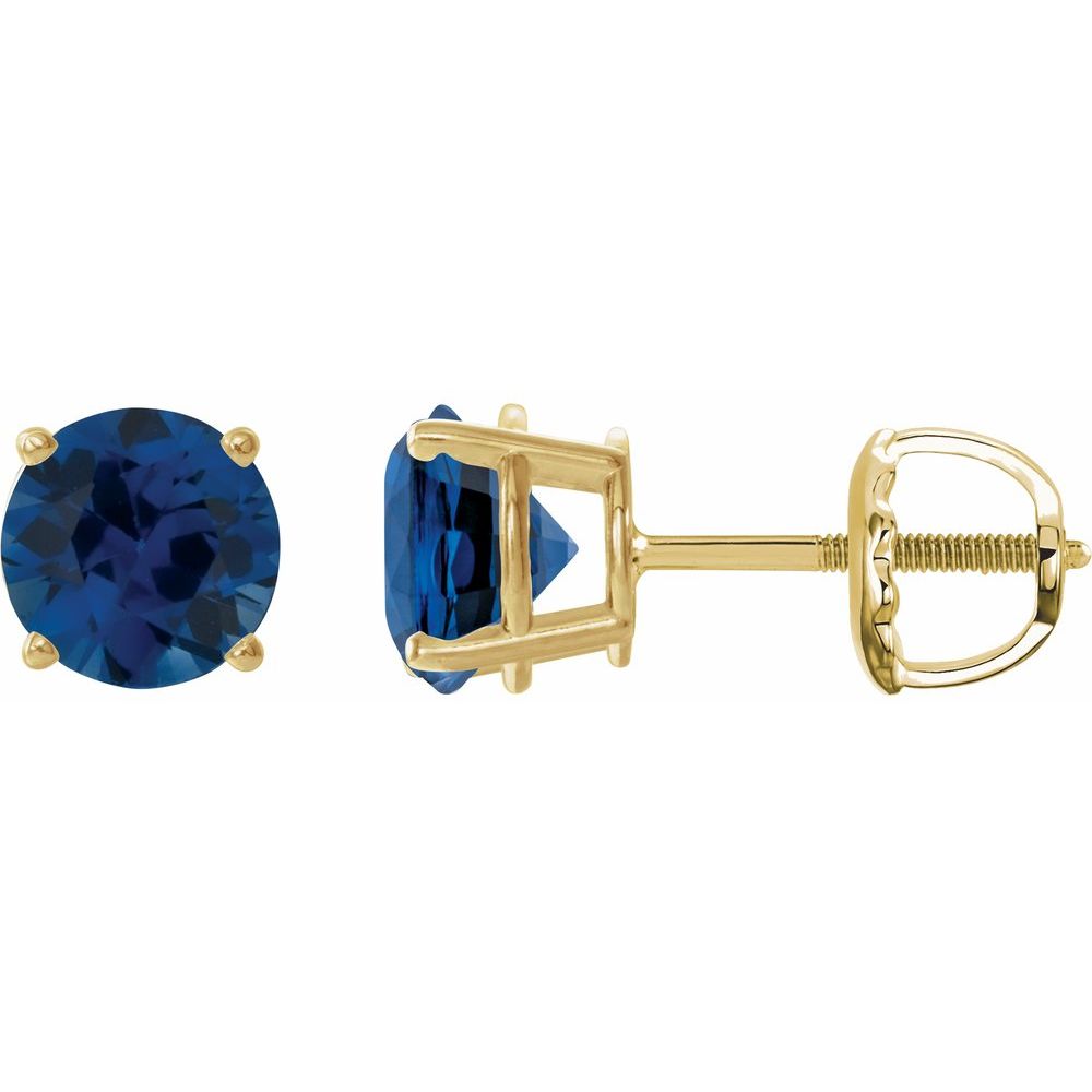 14K Yellow Lab-Grown Blue Sapphire Stud Earrings