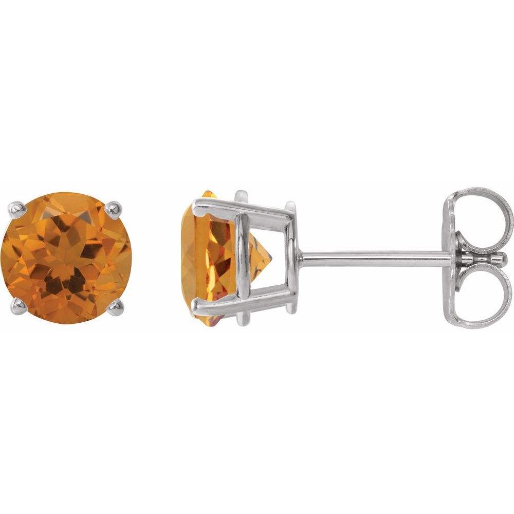 14K White Natural Citrine Stud Earrings