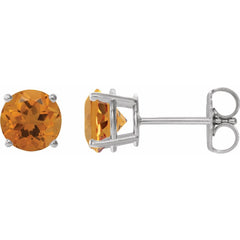 14K White Natural Citrine Stud Earrings