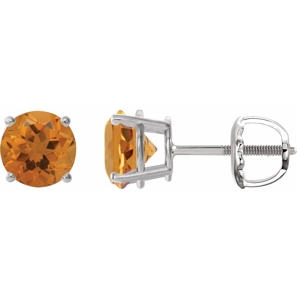 14K White Natural Citrine Stud Earrings