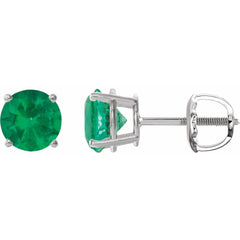14K White Lab-Grown Emerald Stud Earrings