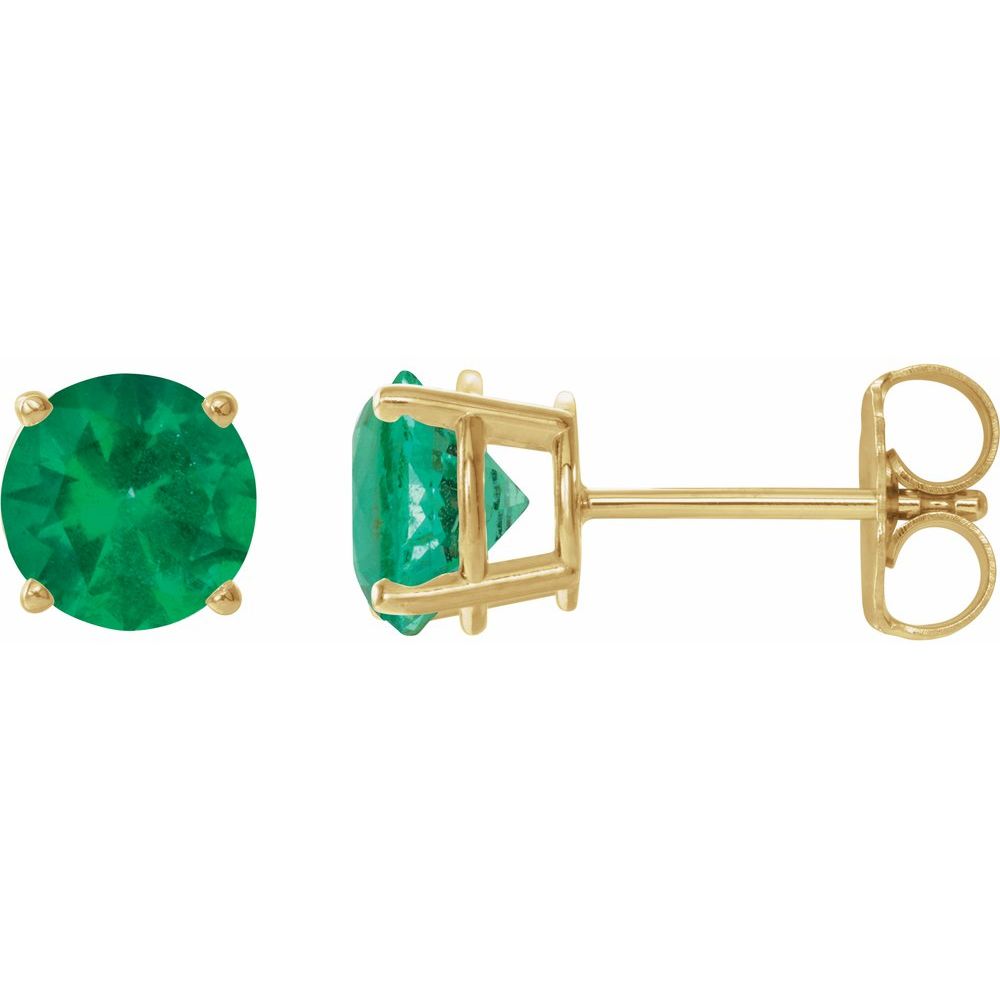 14K Yellow Lab-Grown Emerald Stud Earrings
