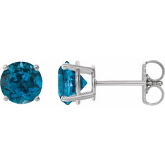 14K White Natural London Blue Topaz Stud Earrings