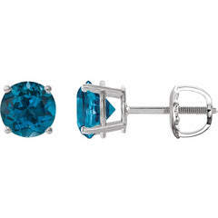 14K White Natural London Blue Topaz Stud Earrings