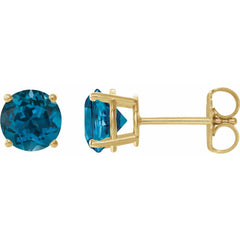 14K Yellow Natural London Blue Topaz Stud Earrings