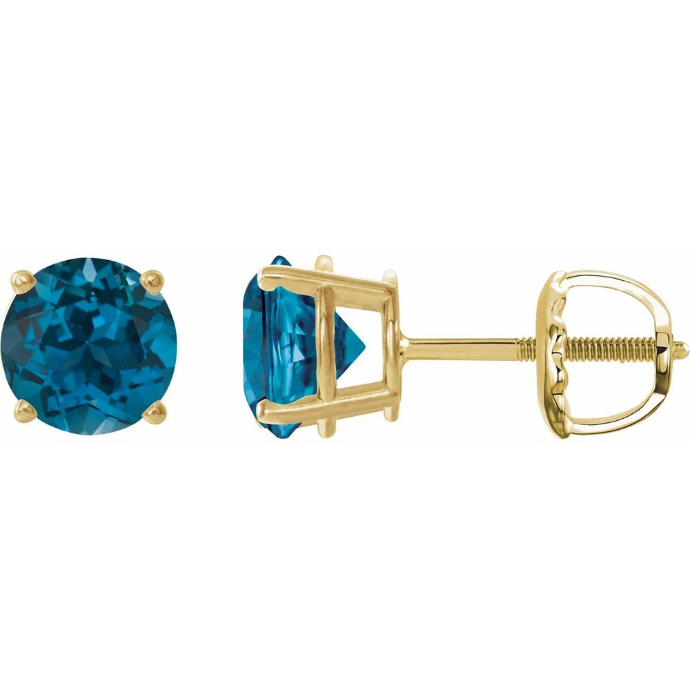 14K Yellow Natural London Blue Topaz Stud Earrings