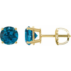 14K Yellow Natural London Blue Topaz Stud Earrings