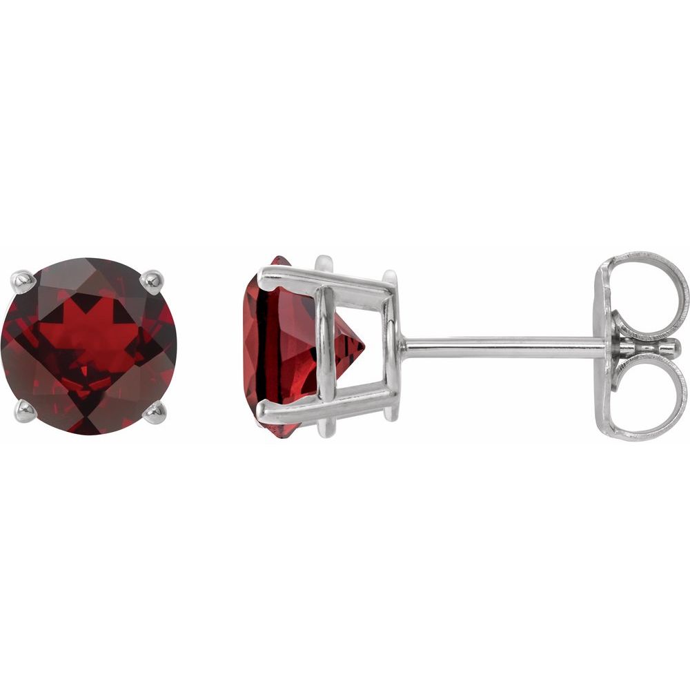 14K White Natural Mozambique Garnet Stud Earrings