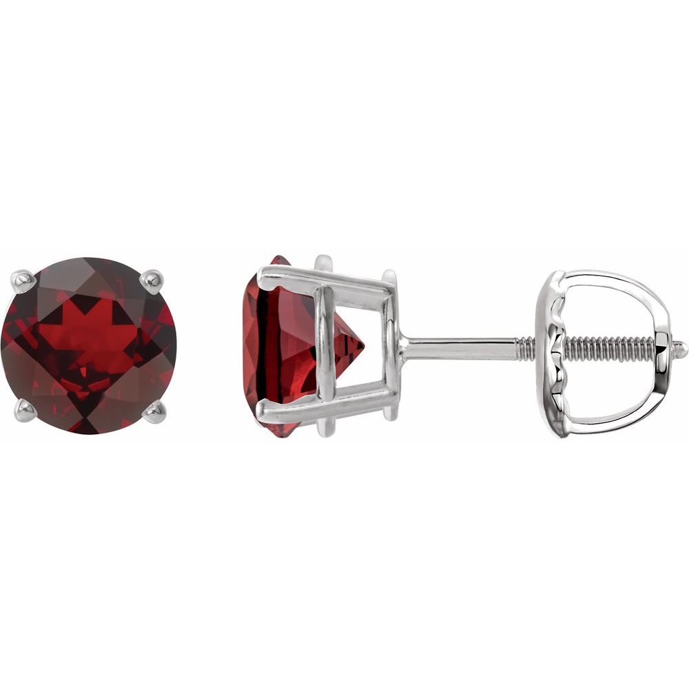 14K White Natural Mozambique Garnet Stud Earrings