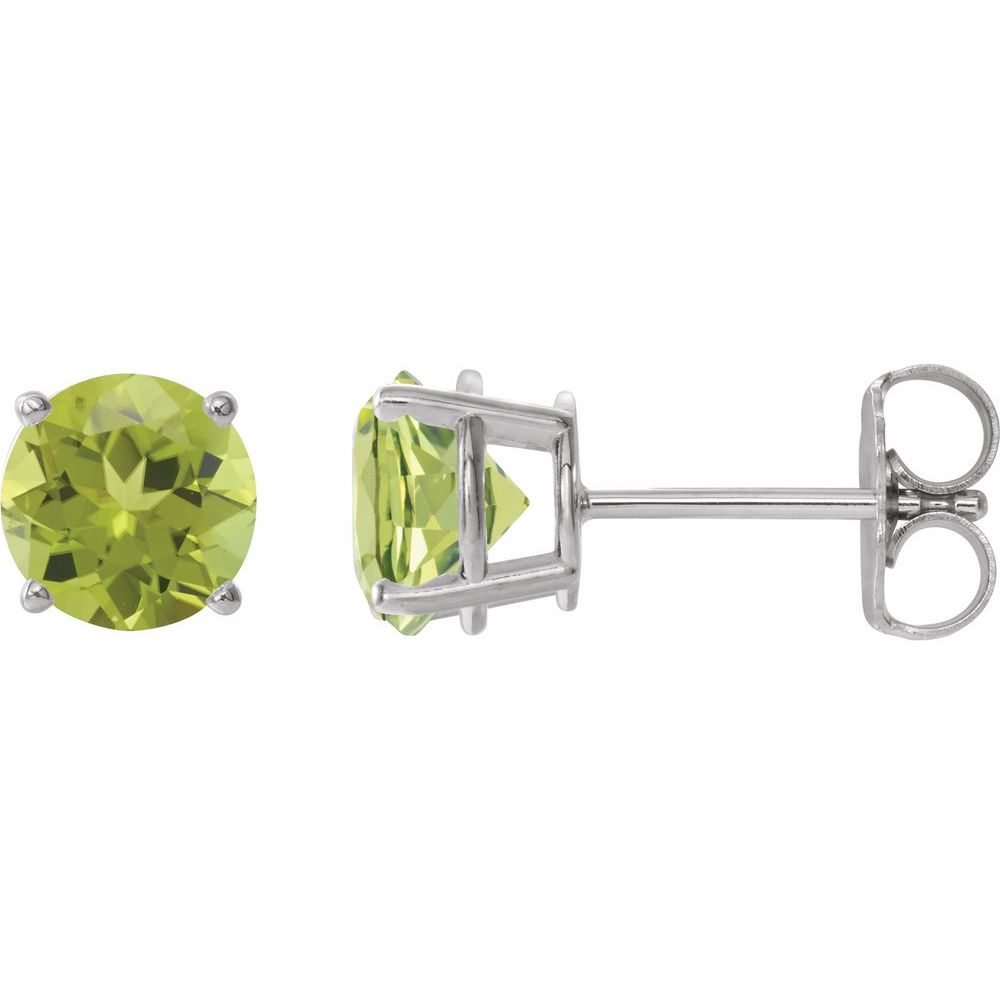 14K White Natural Peridot Stud Earrings