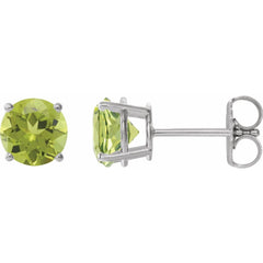 14K White Natural Peridot Stud Earrings