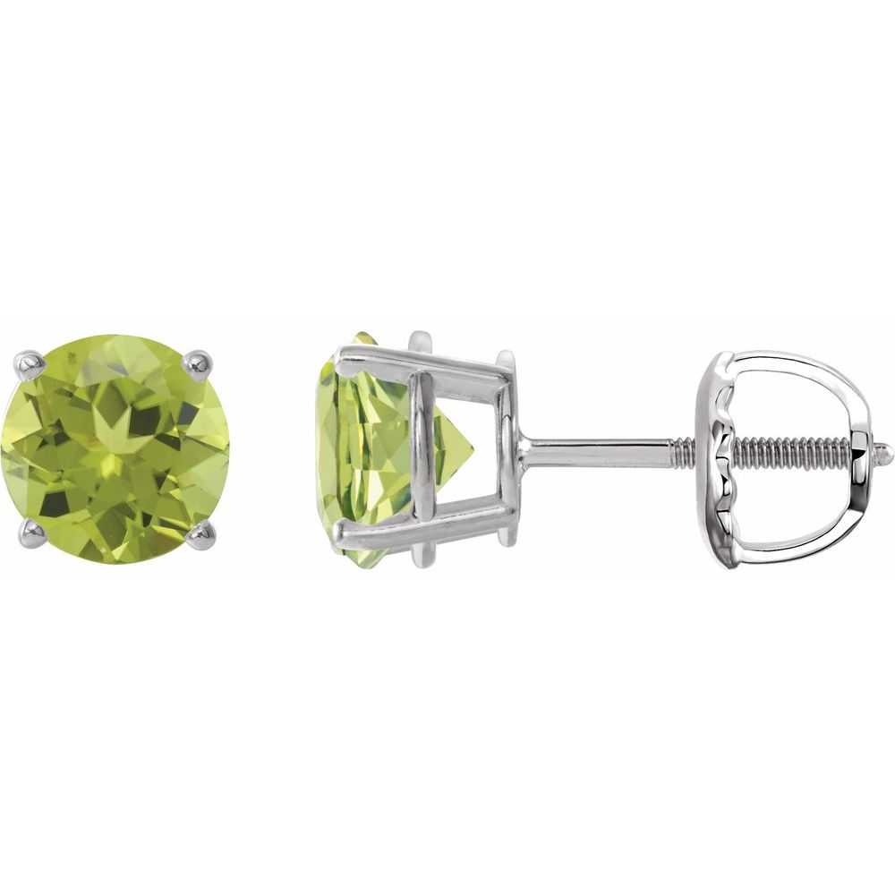 14K White Natural Peridot Stud Earrings