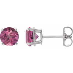 14K White Natural Pink Tourmaline Stud Earrings