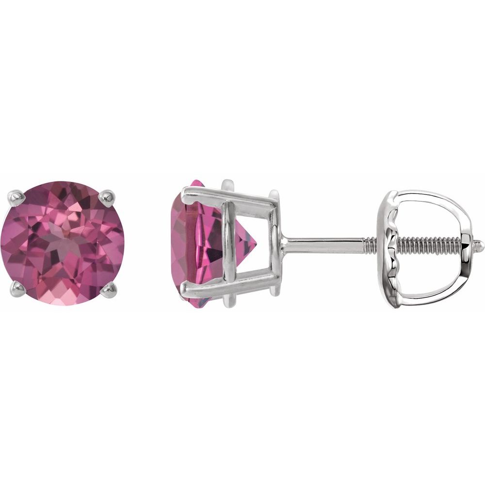 14K White Natural Pink Tourmaline Stud Earrings