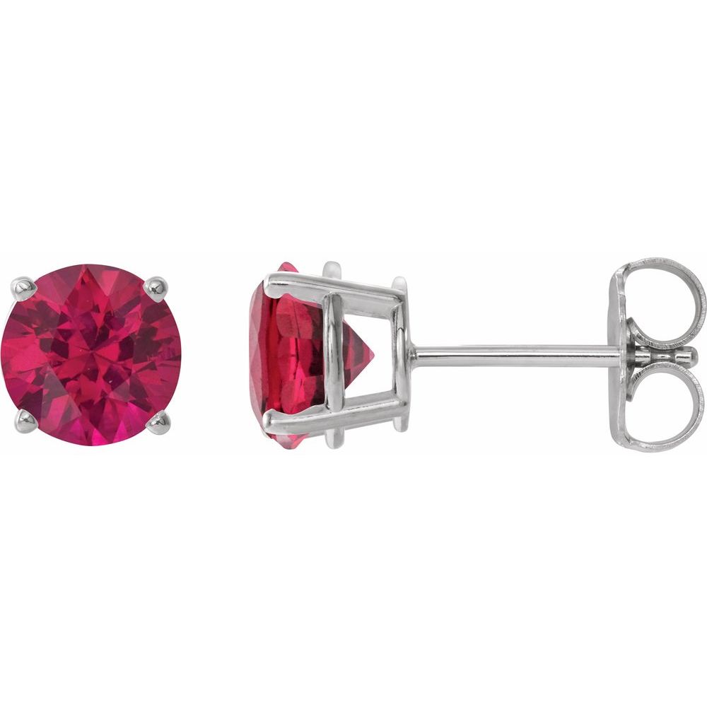 14K White Lab-Grown Ruby Stud Earrings