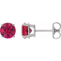 14K White Lab-Grown Ruby Stud Earrings