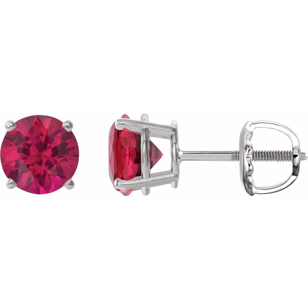 14K White Lab-Grown Ruby Stud Earrings