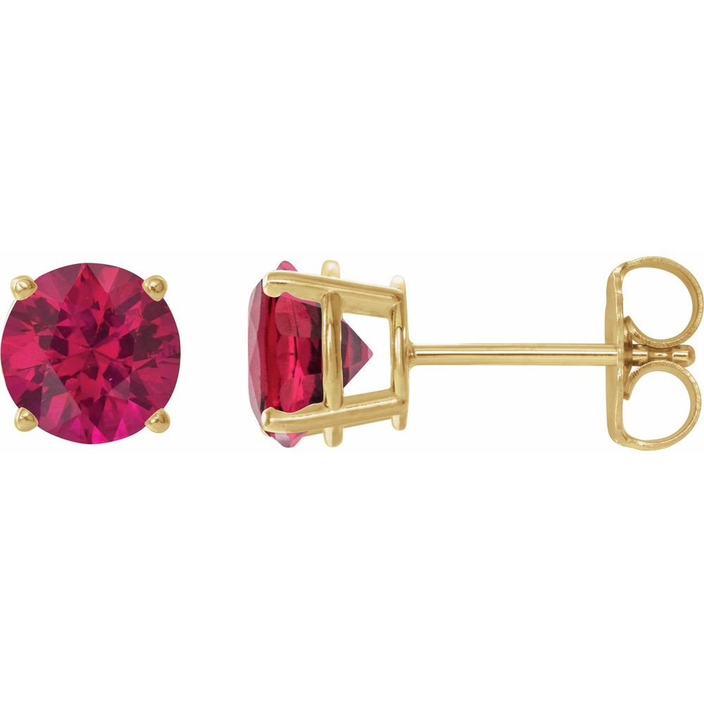 14K Yellow Lab-Grown Ruby Stud Earrings