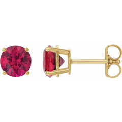 14K Yellow Lab-Grown Ruby Stud Earrings