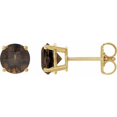 14K Yellow Natural Smoky Quartz Stud Earrings