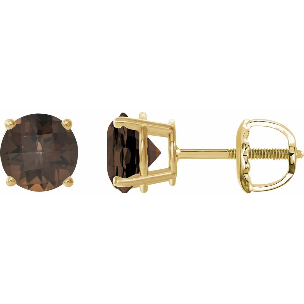 14K Yellow Natural Smoky Quartz Stud Earrings