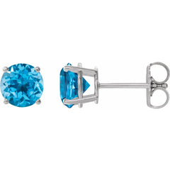 14K White Natural Swiss Blue Topaz Stud Earrings