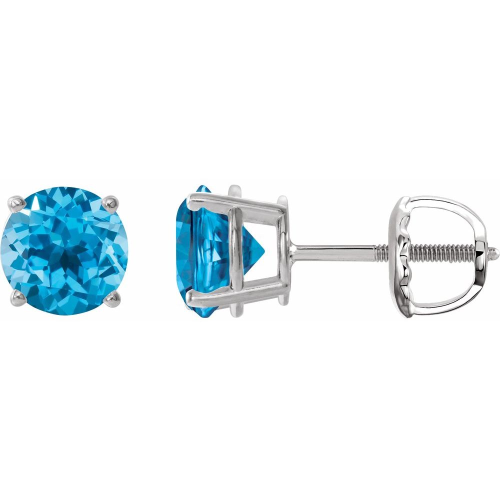 14K White Natural Swiss Blue Topaz Stud Earrings