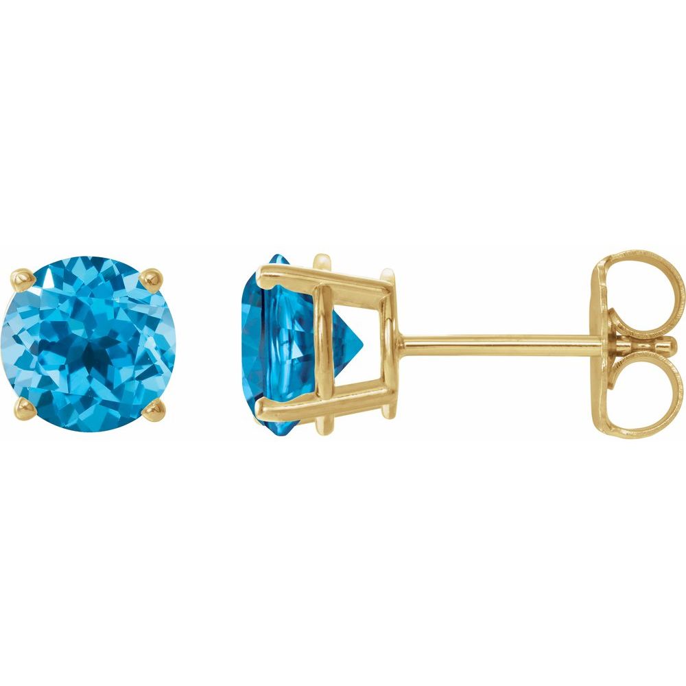 14K Yellow Natural Swiss Blue Topaz Stud Earrings