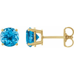 14K Yellow Natural Swiss Blue Topaz Stud Earrings