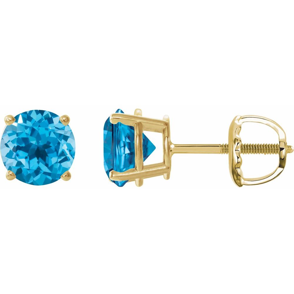 14K Yellow Natural Swiss Blue Topaz Stud Earrings