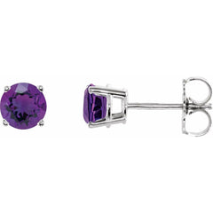14K White Natural Amethyst Stud Earrings