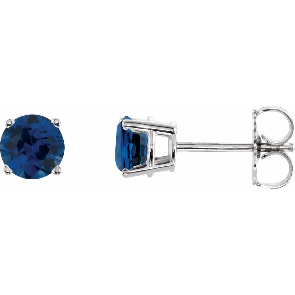 14K White Lab-Grown Blue Sapphire Stud Earrings