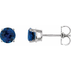 14K White Lab-Grown Blue Sapphire Stud Earrings