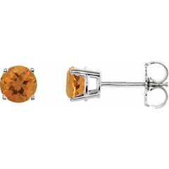 14K White Natural Citrine Stud Earrings