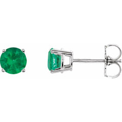 14K White Natural Emerald Stud Earrings